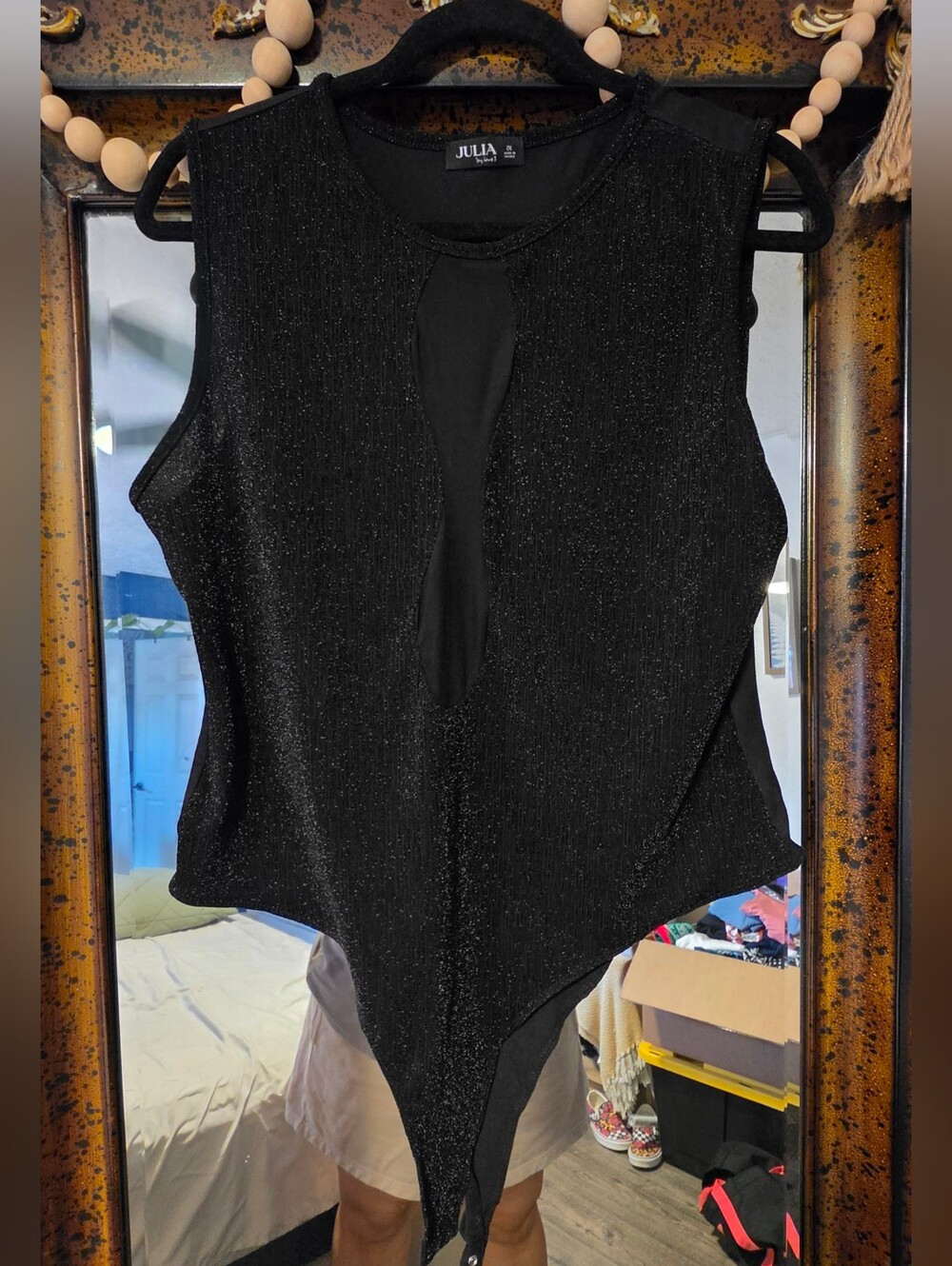 Love Black Shimmery Sleeveless Keyhole Bodysuit